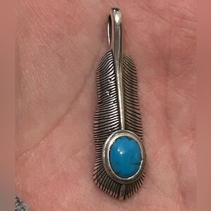 Sterling Silver Feather Pendant with Turquoise Stone